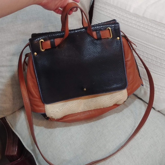 Jerome Dreyfuss "Johan" tricolor genuine python & leather crossbody satchel - Picture 3 of 16